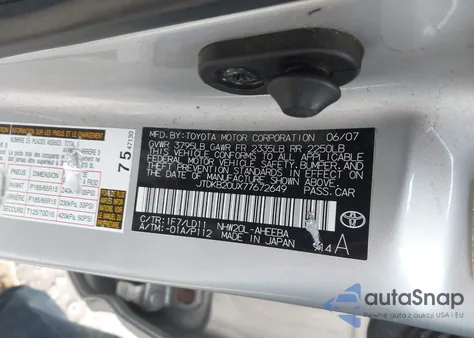 2007 Toyota Prius z USA, uszkodzony, nr VIN JTDKB20UX77672649